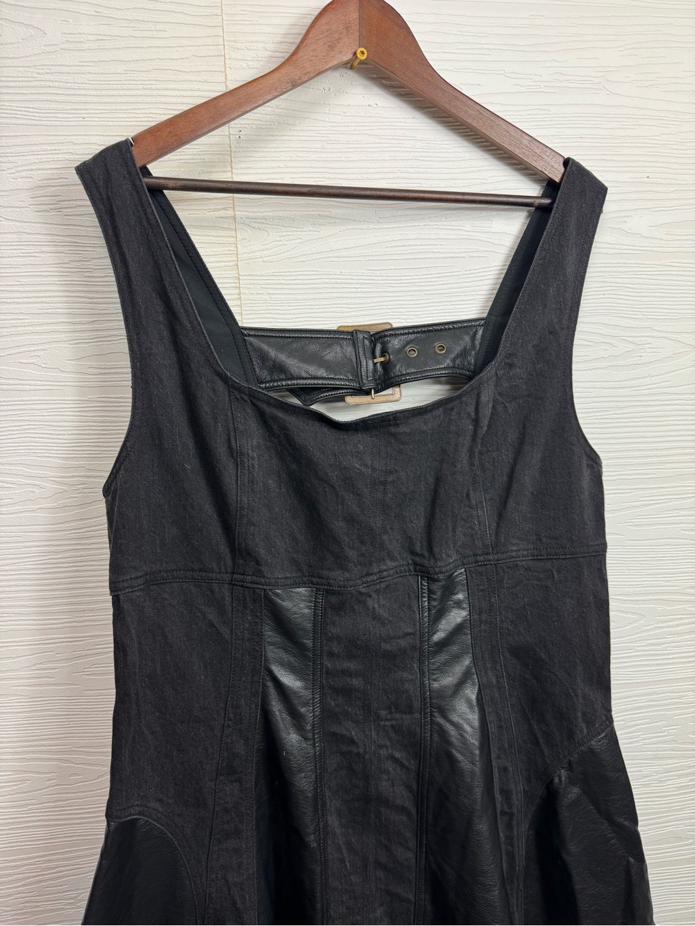 Pilcro Sleeveless Faux-Leather denim Fit-and-Flare Mini Dress XL - Picture 5 of 16